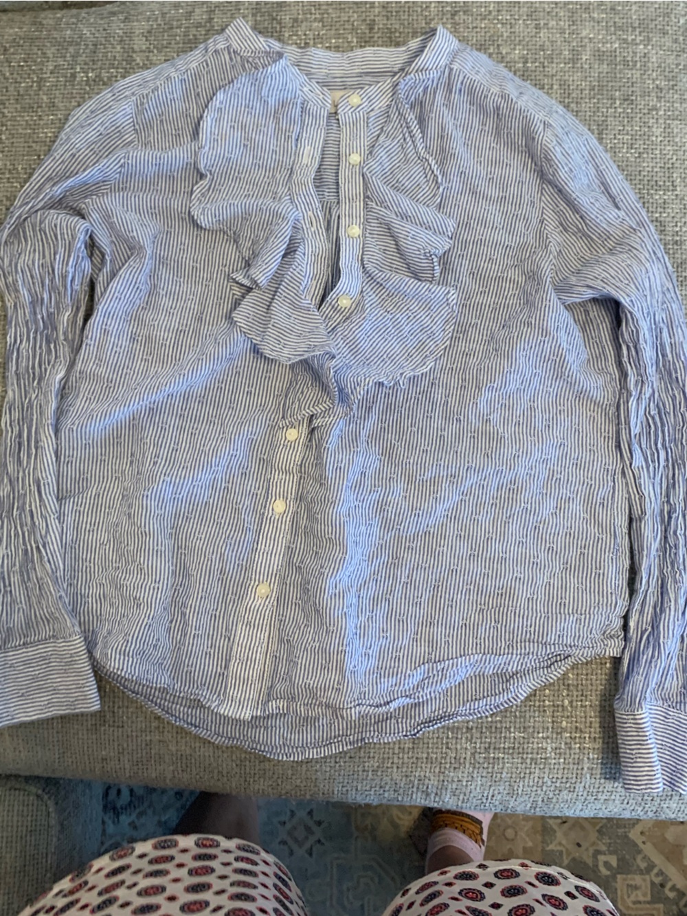 LOFT Blue and White Striped Button-Down Shirt